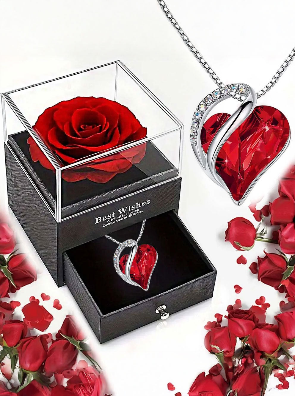 Ocean Heart Love Necklace with Eternal Rose Gift Box