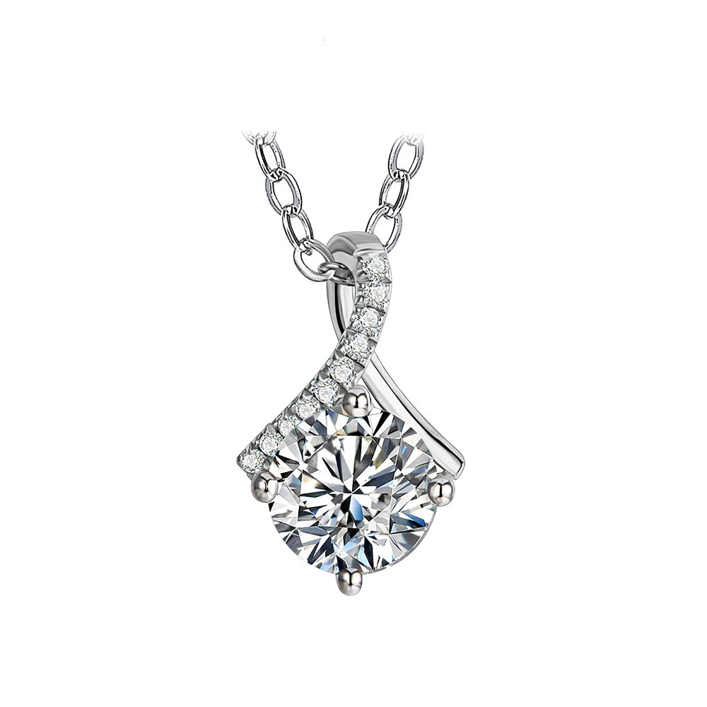1.0ct Round Moissanite Pendant Necklace — D Color VVS1, 925 Sterling Silver (Certified)
