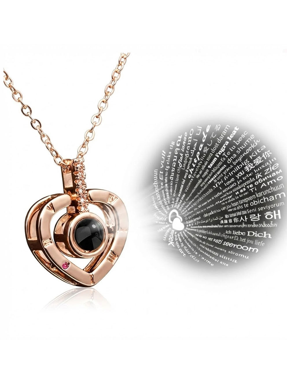 100 Languages “I Love You” Projection Necklace – Heart Pendant Gift