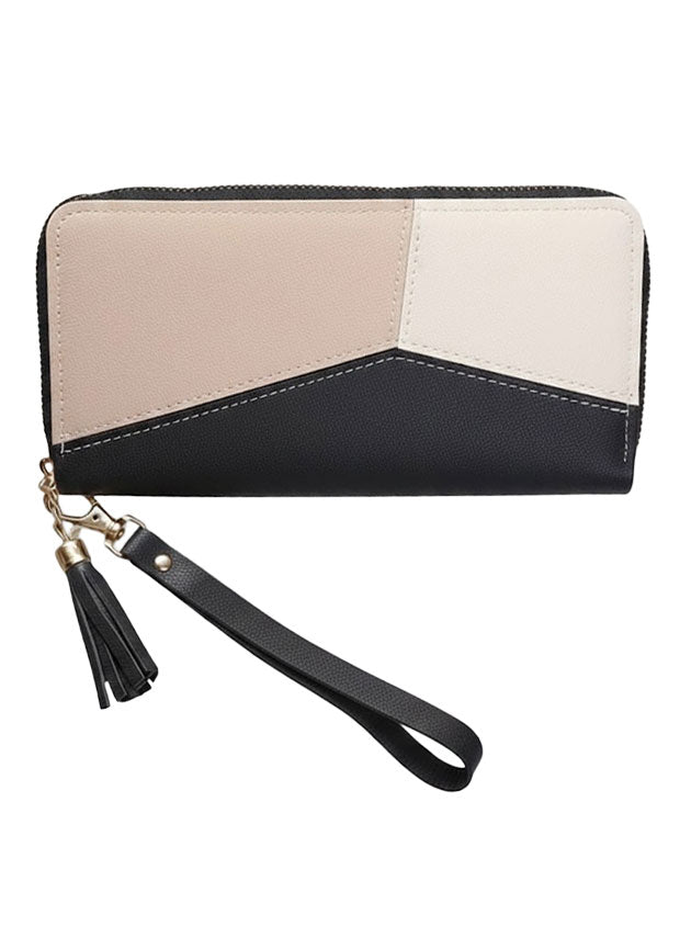 Luna Panelled Long Zipper Wallet – Color-Block Card & Coin Purse