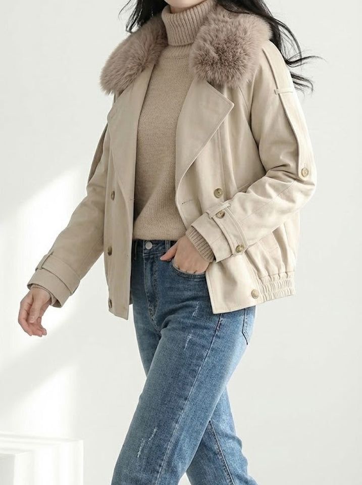 Cropped Double-Breasted Trench Jacket