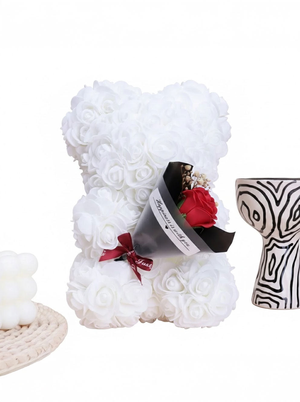 Foam Rose Teddy Bear with Bouquet – Romantic Gift Decoration