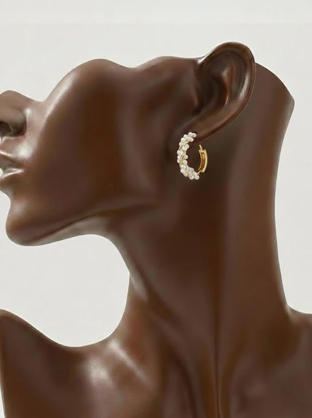 The Parisian Petite: Twisted Gold & Seed Pearl Huggie Hoops