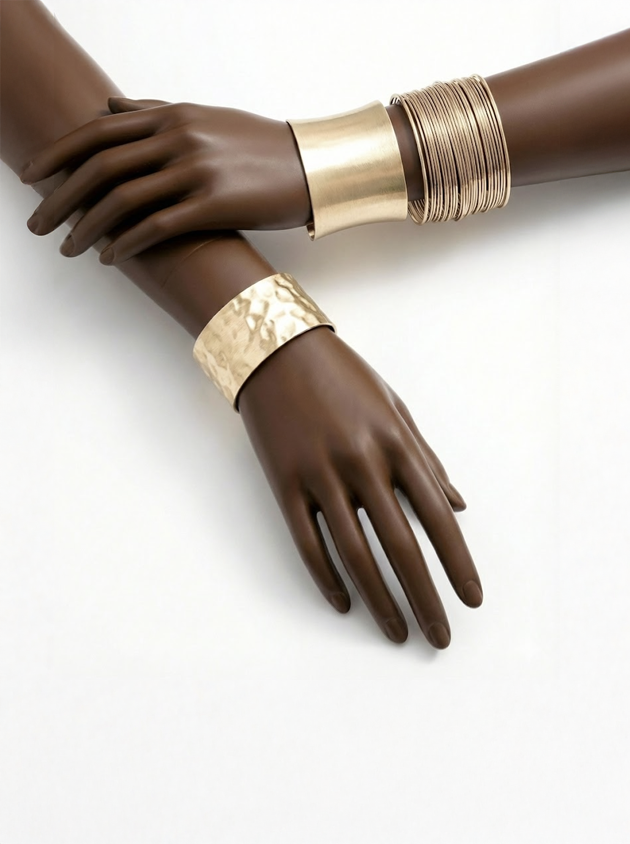 Aurelia Chunky Cuff Bracelet Set – 3-Piece Gold Statement Bangles