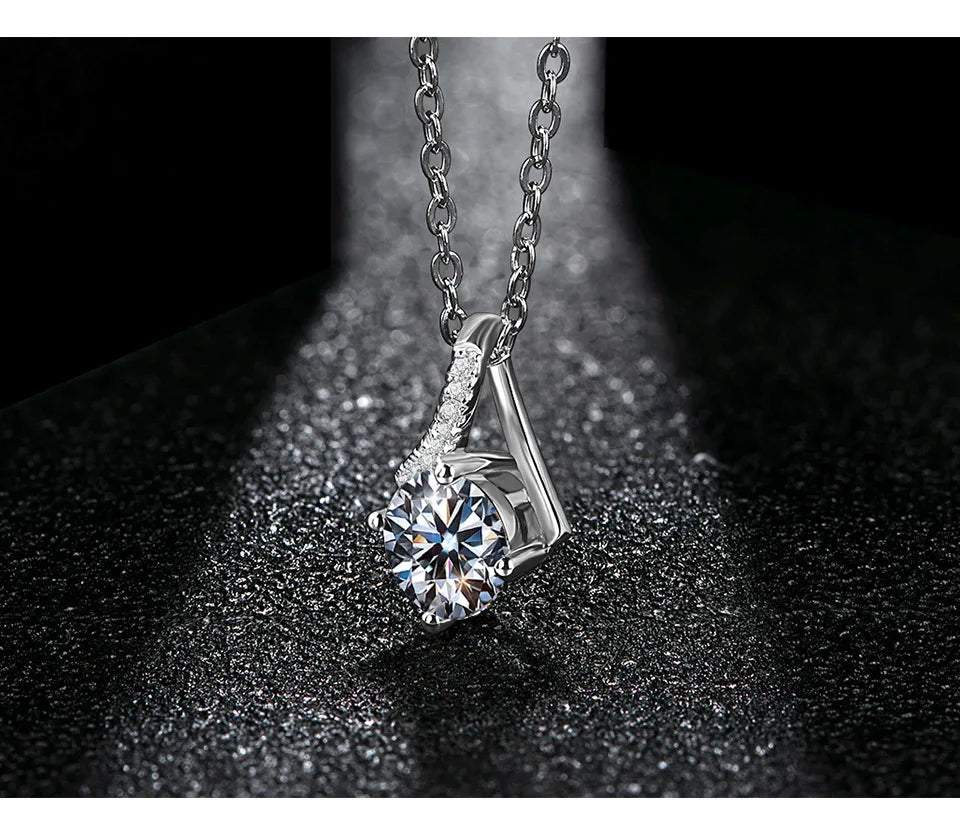 1.0ct Round Moissanite Pendant Necklace — D Color VVS1, 925 Sterling Silver (Certified)
