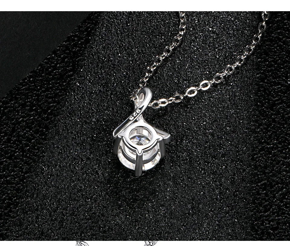 1.0ct Round Moissanite Pendant Necklace — D Color VVS1, 925 Sterling Silver (Certified)