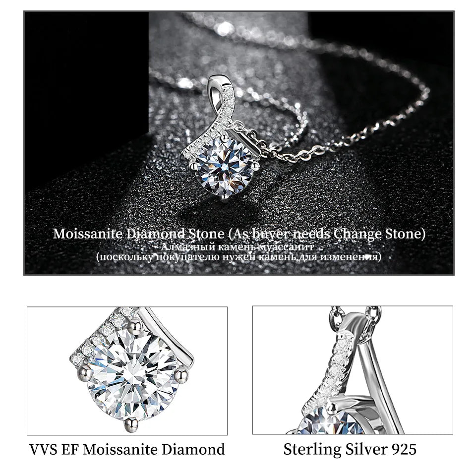 1.0ct Round Moissanite Pendant Necklace — D Color VVS1, 925 Sterling Silver (Certified)