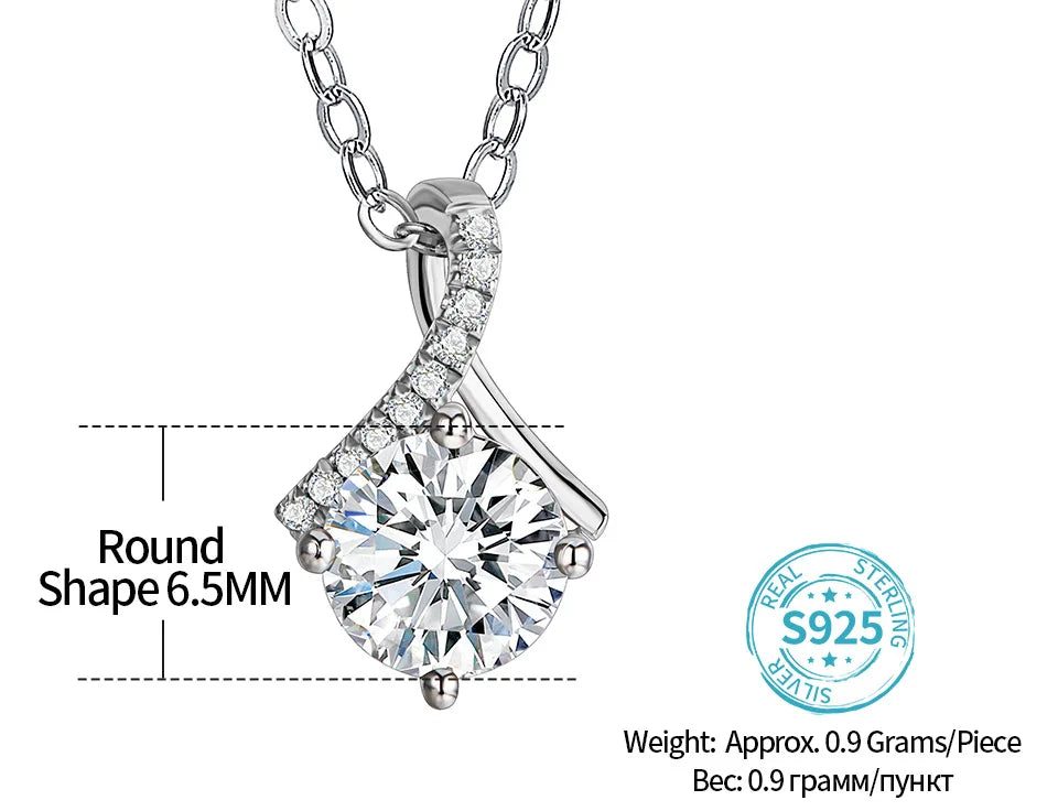 1.0ct Round Moissanite Pendant Necklace — D Color VVS1, 925 Sterling Silver (Certified)