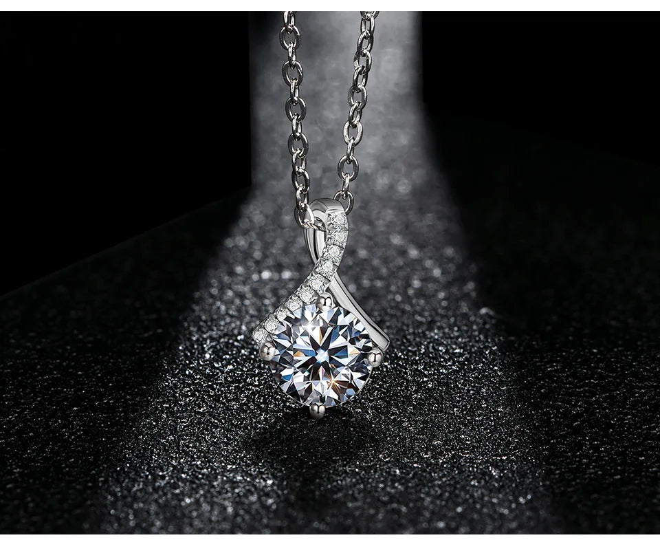 1.0ct Round Moissanite Pendant Necklace — D Color VVS1, 925 Sterling Silver (Certified)