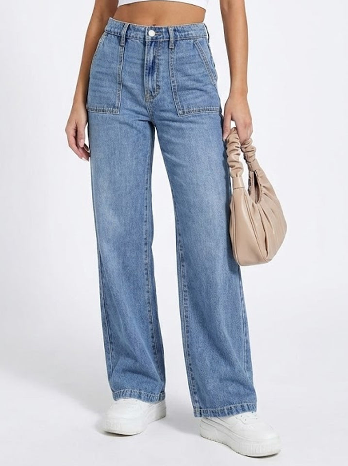 Mid-Rise Loose Straight-Leg Jeans — Medium Stretch, Full Length