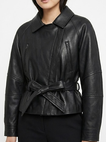 Moto Belted Faux-Leather Jacket