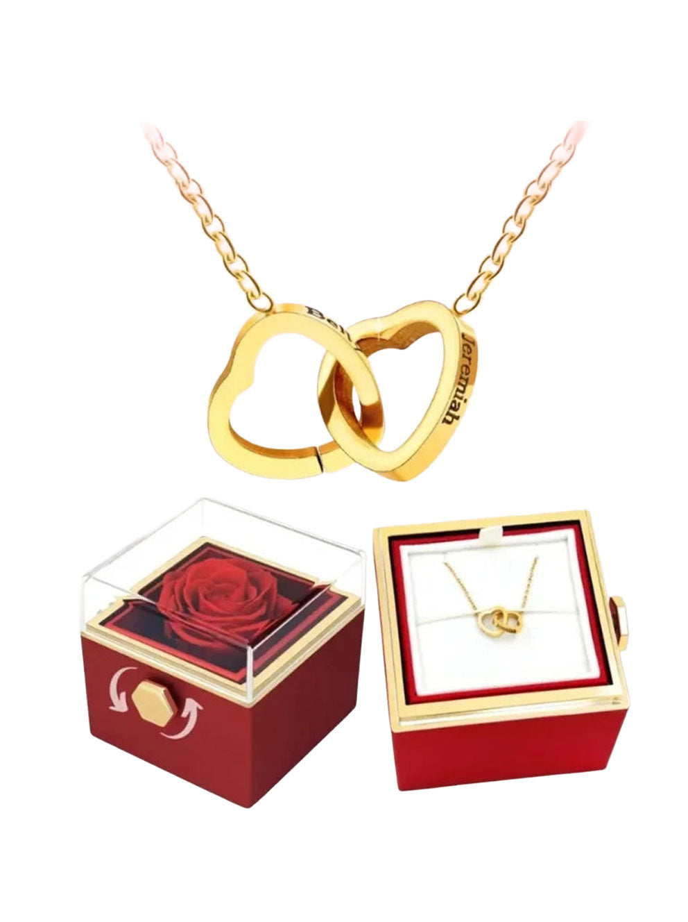Personalized Heart Name Necklace with Rose Box