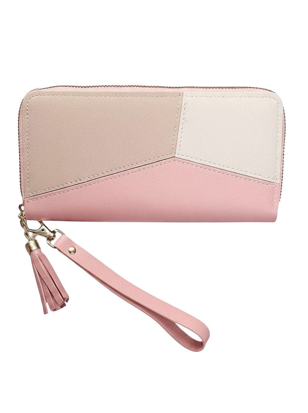 Luna Panelled Long Zipper Wallet – Color-Block Card & Coin Purse