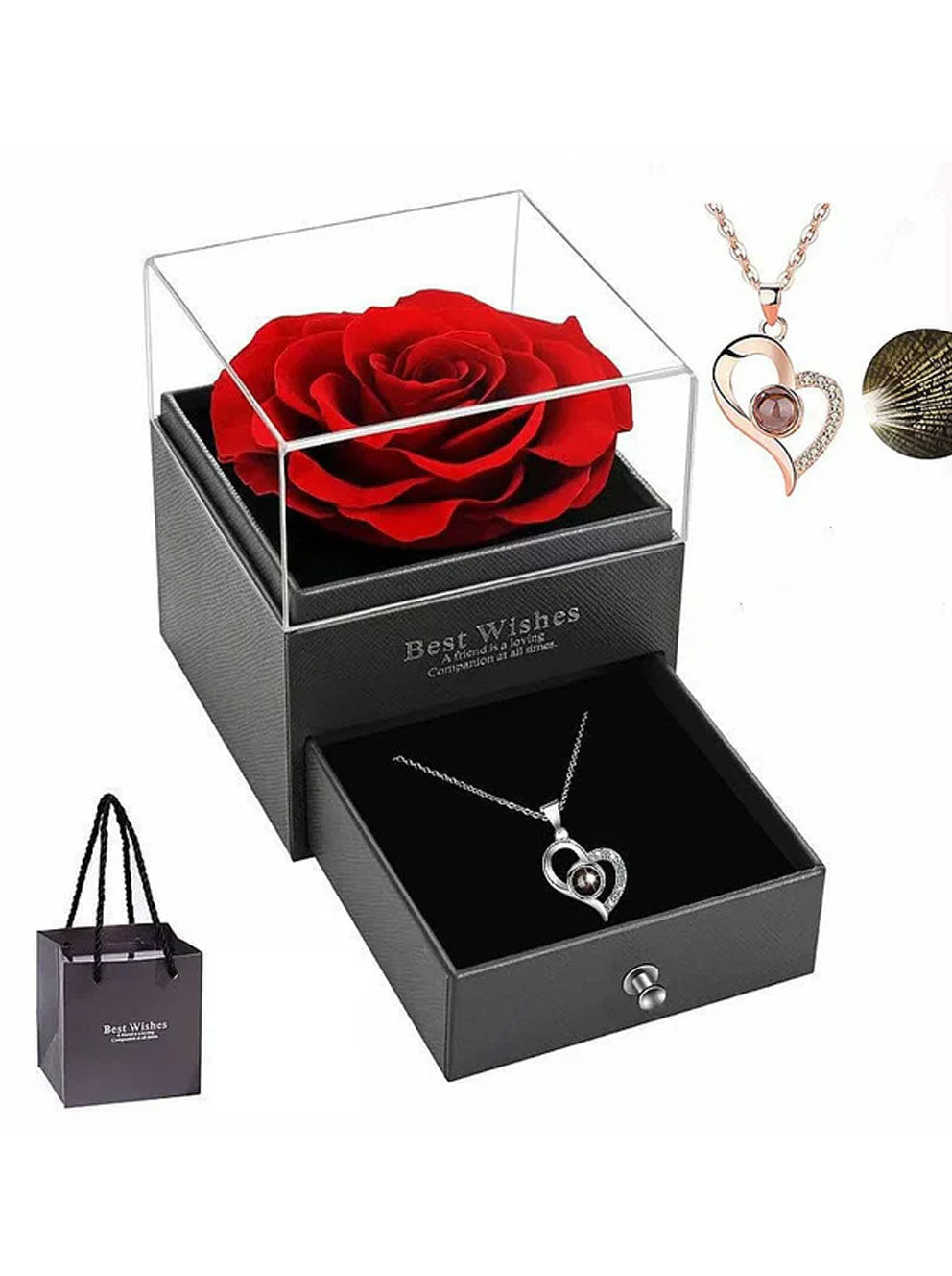 Red Rose Heart Necklace Gift Box – Romantic Valentine’s Day Set