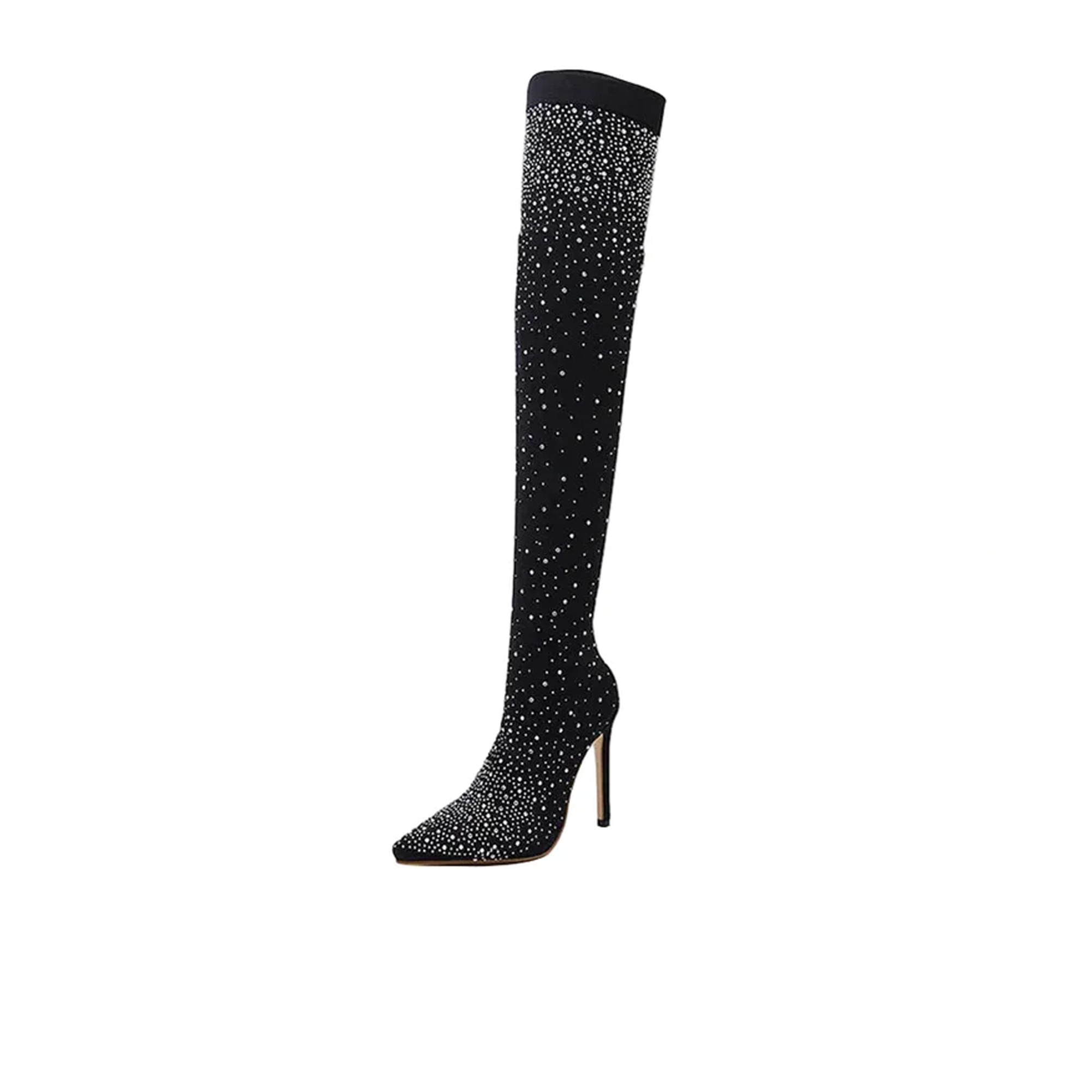Celeste Rhinestone Over-the-Knee Sock Boots – Stiletto Heel