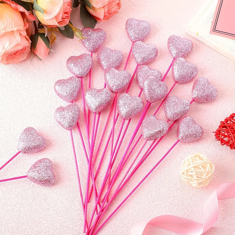 Glitter Heart Picks Set – Valentine’s Day Decoration (5–10 Pieces)