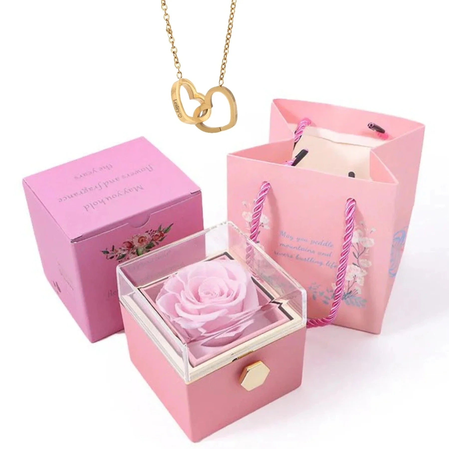 Personalized Heart Name Necklace with Rose Box