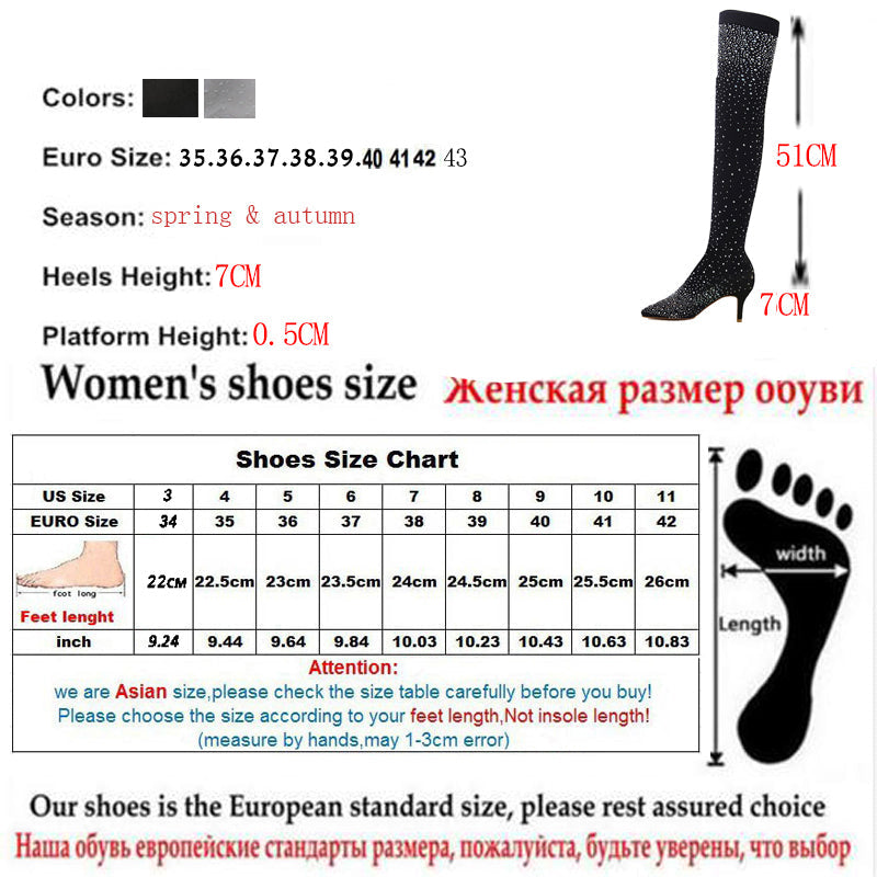 Celeste Rhinestone Over-the-Knee Sock Boots – Stiletto Heel