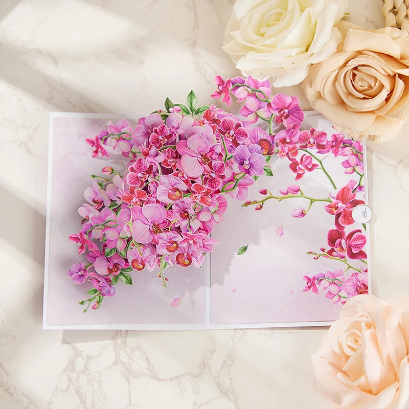 3D Orchid Pop-Up Greeting Card with Envelope – Elegant Floral Surprise Card