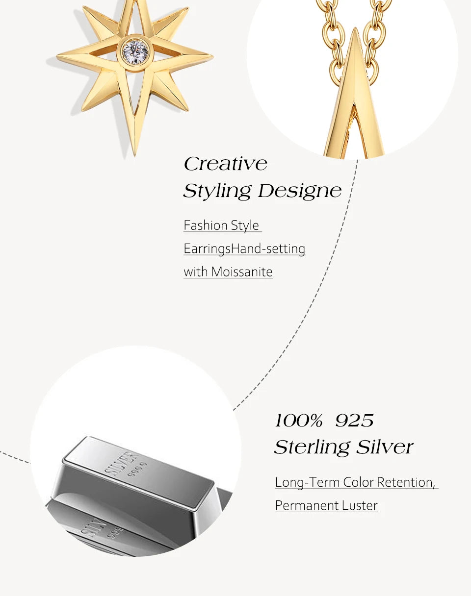 Star Moissanite Pendant Necklace — D Color VVS1, 925 Sterling Silver (Certified)