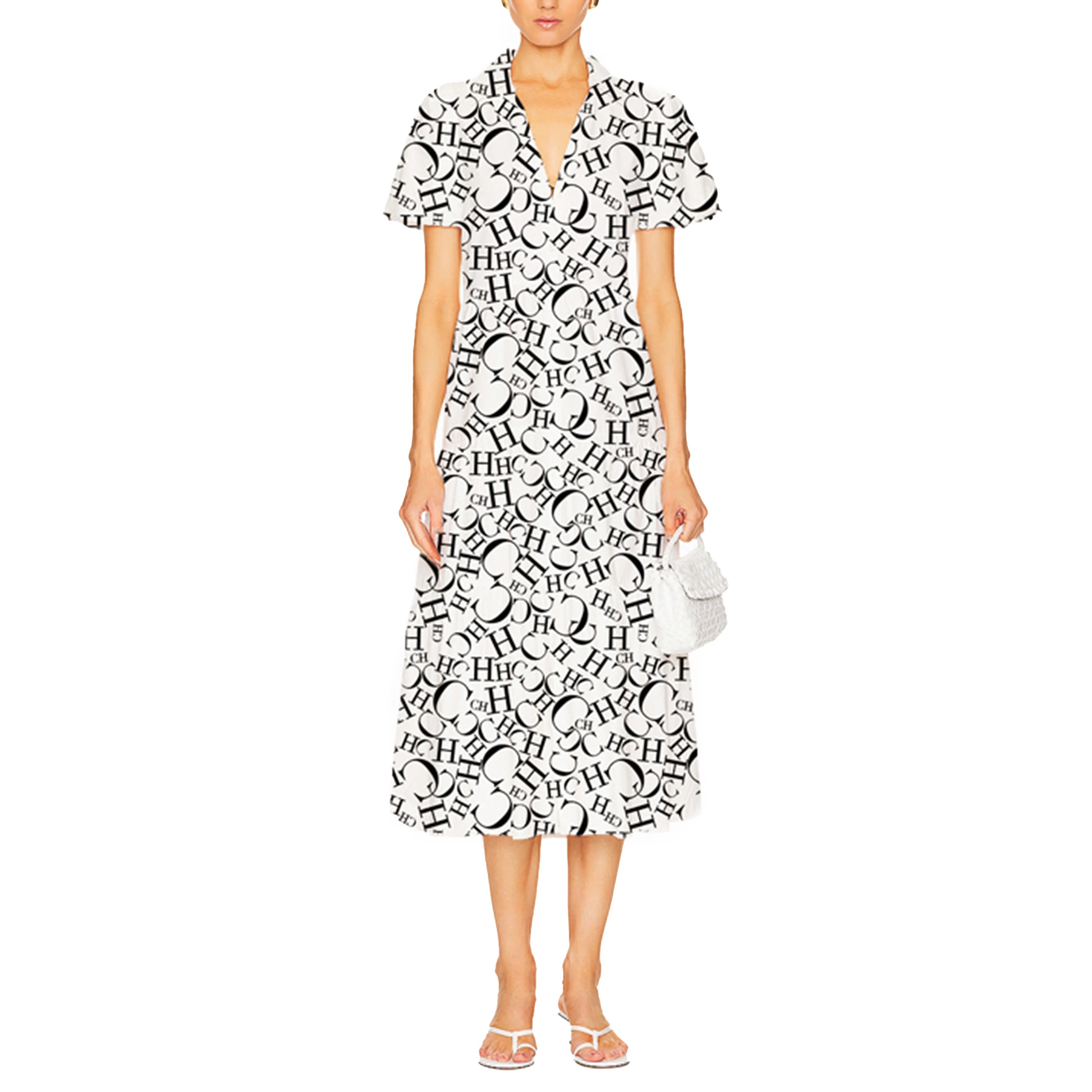 CHCH Printed Midi Shirt Dress – Elegant Summer A-Line Dress