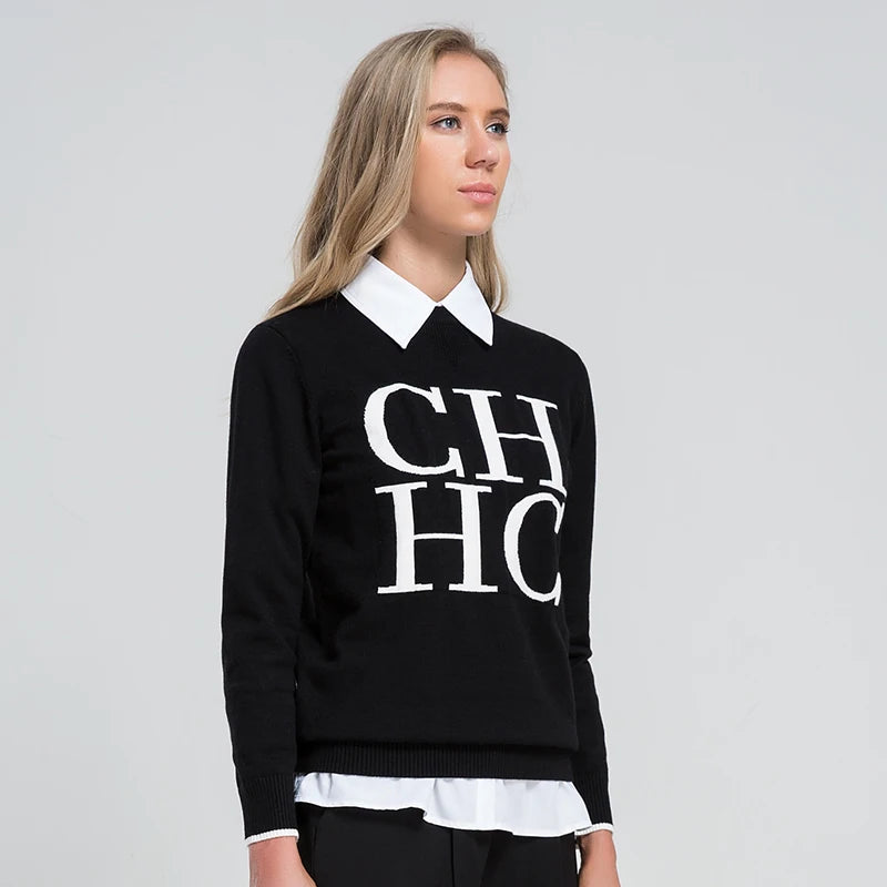 CHCH Letter Print Casual Sweater – Women Autumn Winter Warm Pullover
