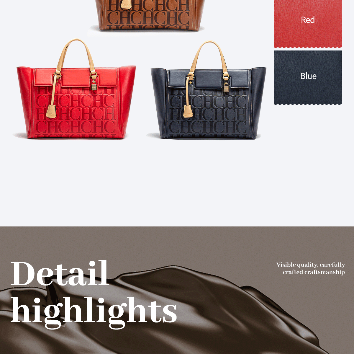 CHCH Embossed Monogram Tote Bag – Large Capacity Business & Everyday Tote