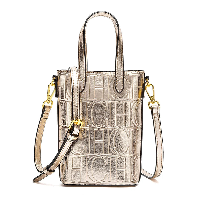 CHCH Luxury Monogram Phone Bag – Textured Crossbody Mini Tote
