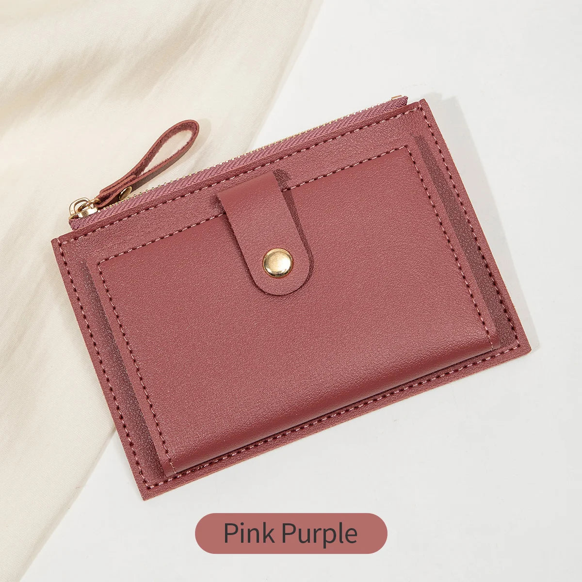 Women’s Short PU Card Wallet with Zipper & Hasp