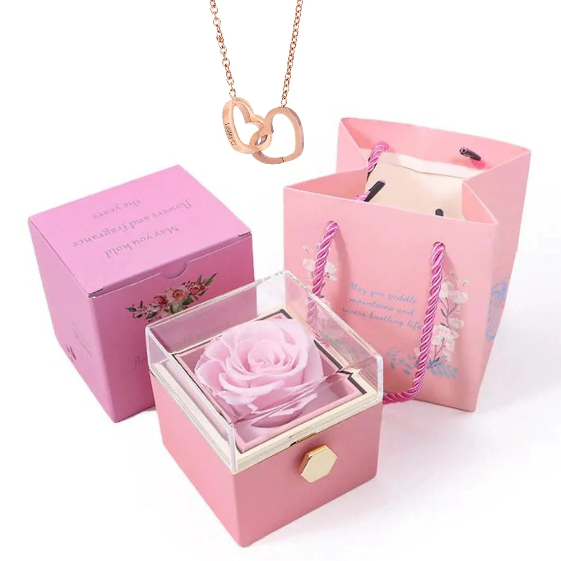 Personalized Heart Name Necklace with Rose Box