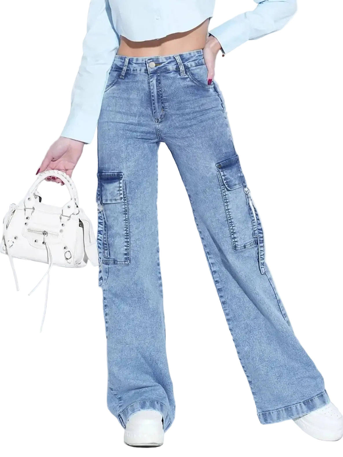 Cargo Denim Jeans — Multi-Pocket, Mid-Rise, Full Length