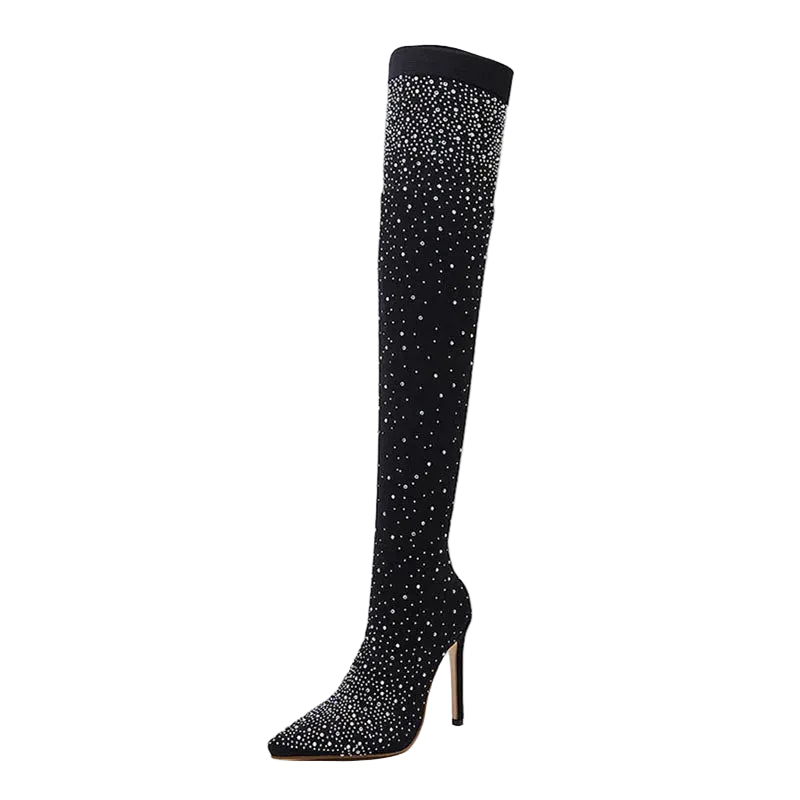 Celeste Rhinestone Over-the-Knee Sock Boots – Stiletto Heel