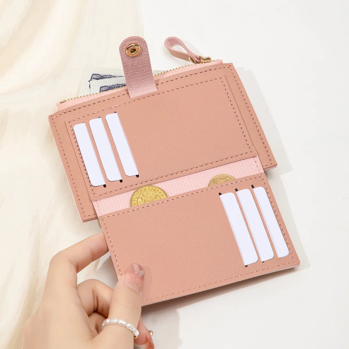 Women’s Short PU Card Wallet with Zipper & Hasp