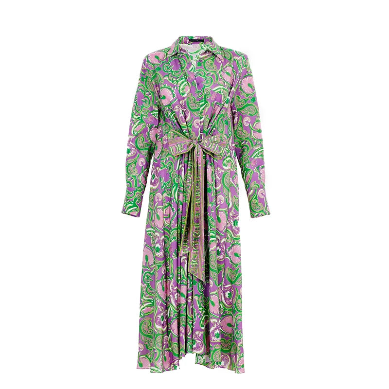 CHCH Floral Maxi Shirt Dress – Elegant Long Sleeve Summer Dress