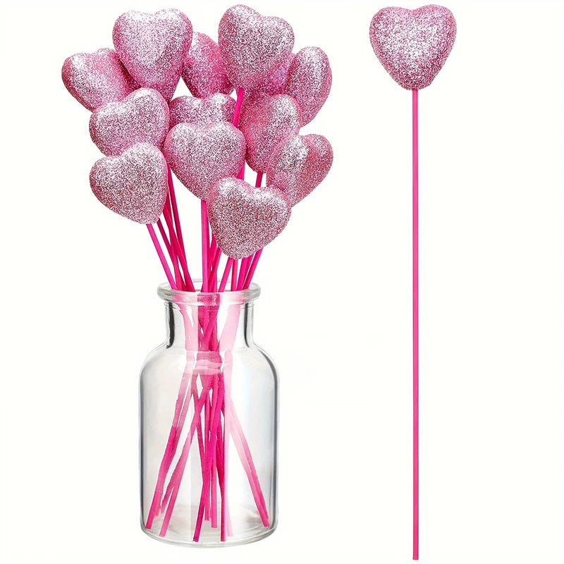 Glitter Heart Picks Set – Valentine’s Day Decoration (5–10 Pieces)