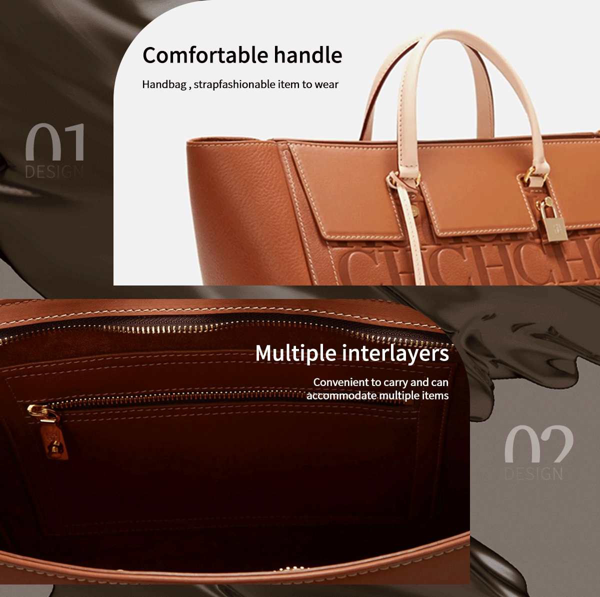 CHCH Embossed Monogram Tote Bag – Large Capacity Business & Everyday Tote