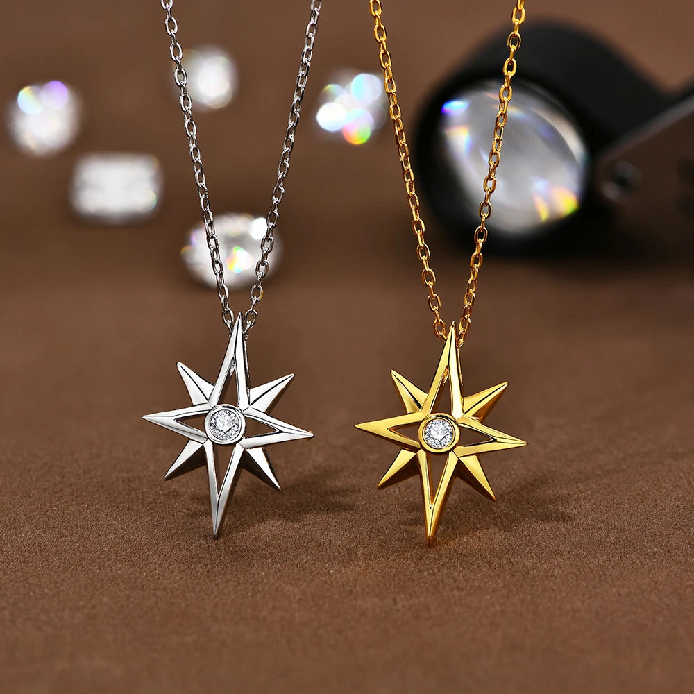 Star Moissanite Pendant Necklace — D Color VVS1, 925 Sterling Silver (Certified)