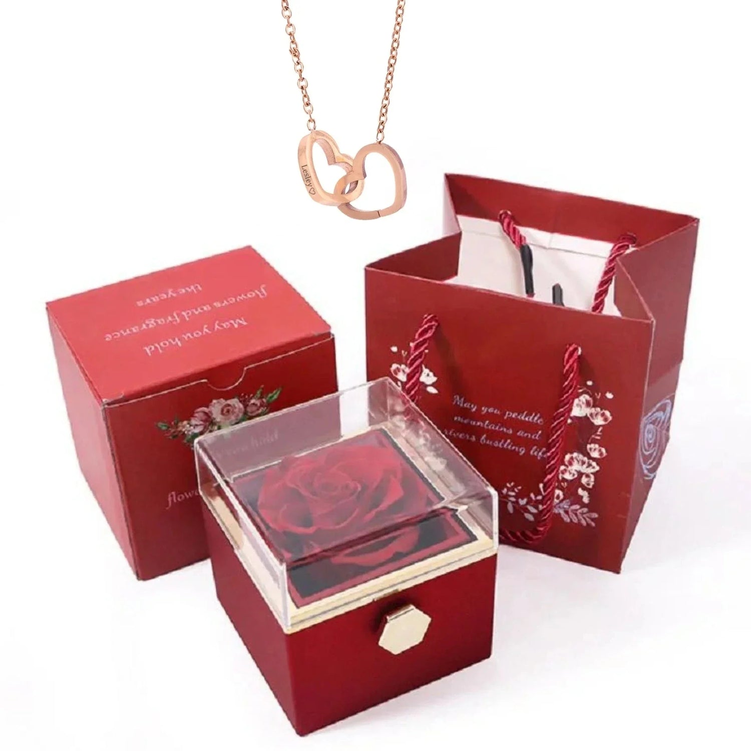 Personalized Heart Name Necklace with Rose Box