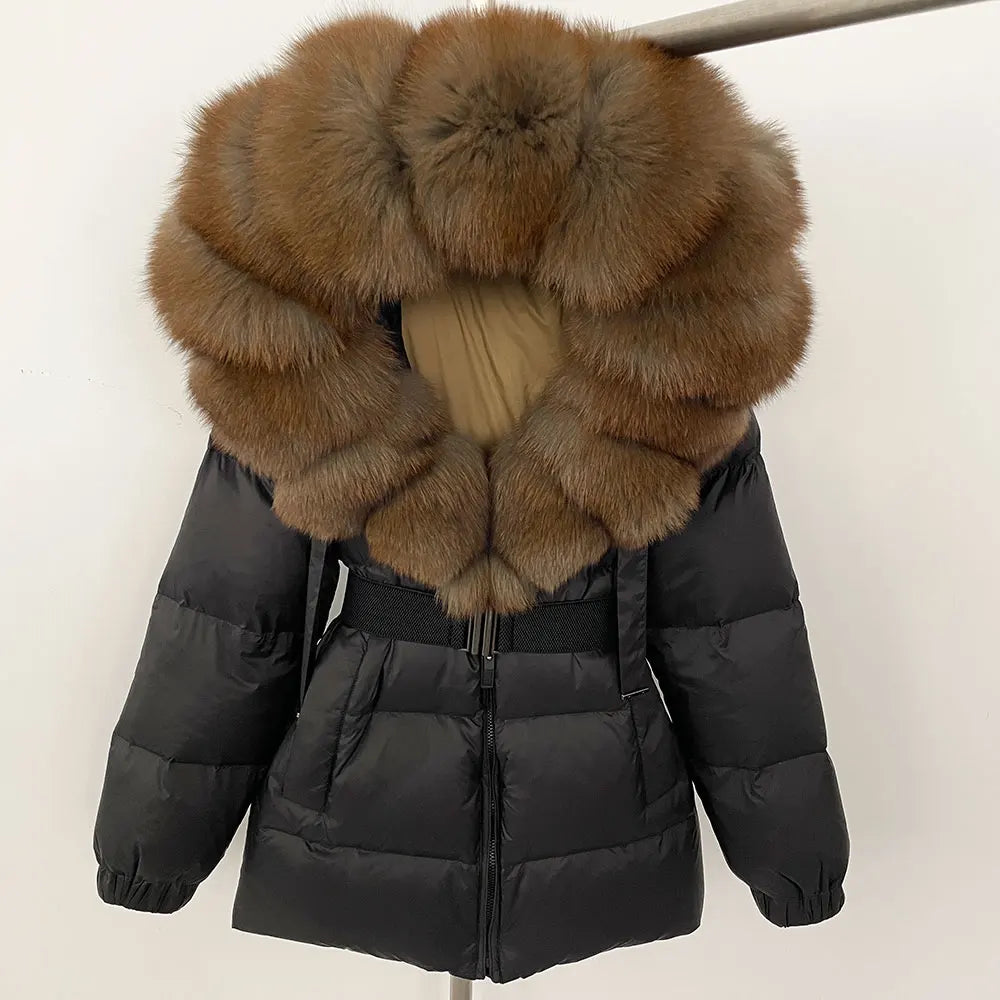 Signature Hooded Down Puffer Jacket with Detachable Fur-Trim Collar
