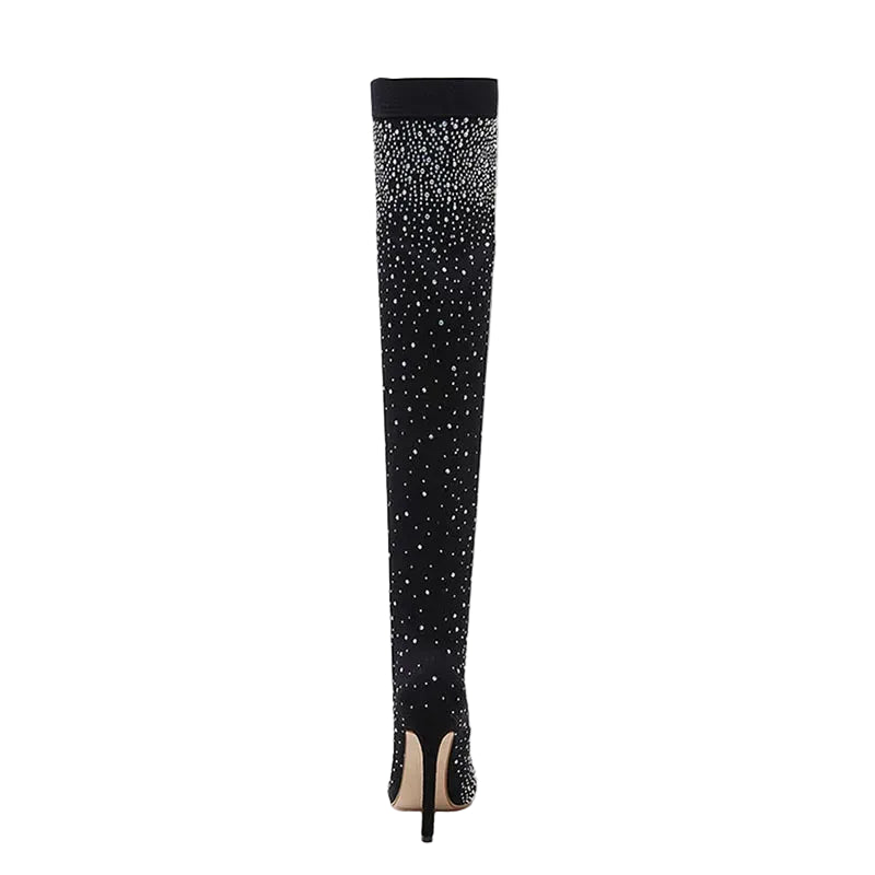 Celeste Rhinestone Over-the-Knee Sock Boots – Stiletto Heel