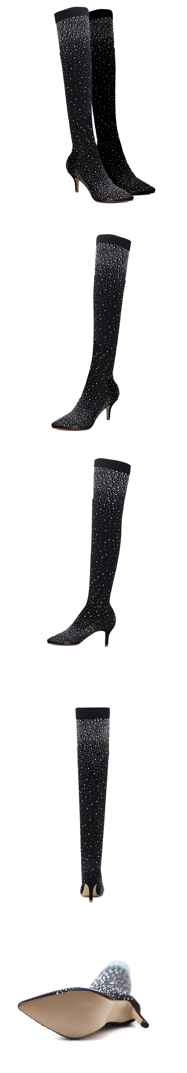 Celeste Rhinestone Over-the-Knee Sock Boots – Stiletto Heel