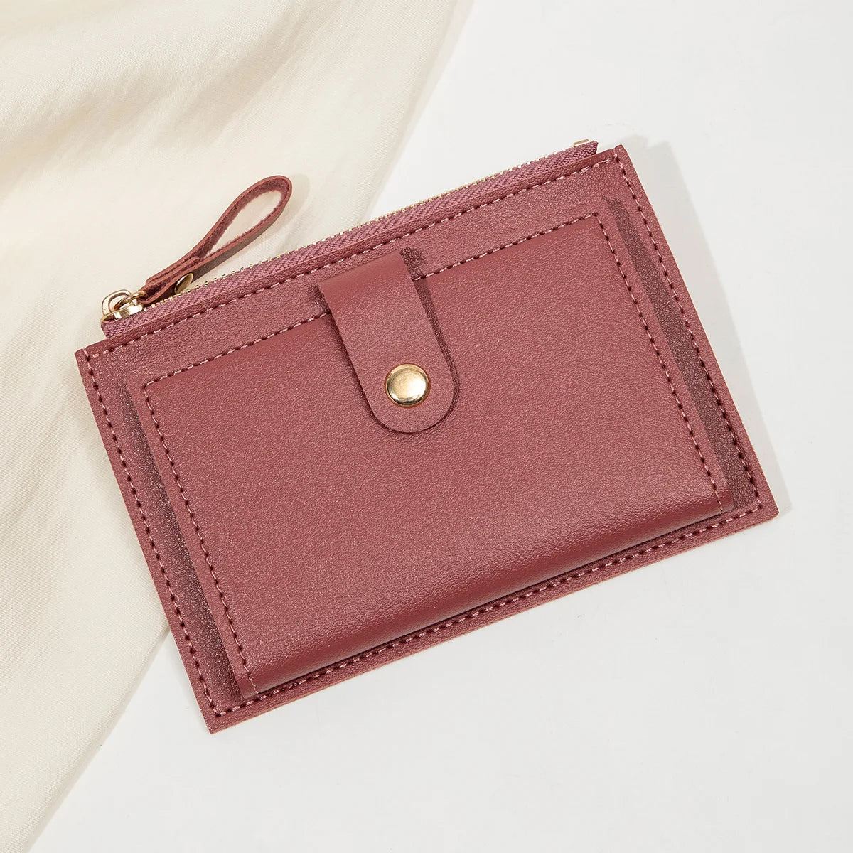 Women’s Short PU Card Wallet with Zipper & Hasp