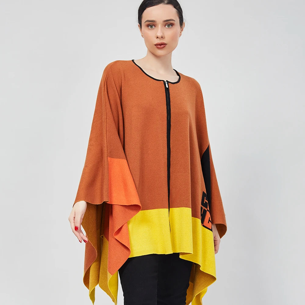 CHCH Knitted Poncho Jacket – Winter Striped Cape Coat