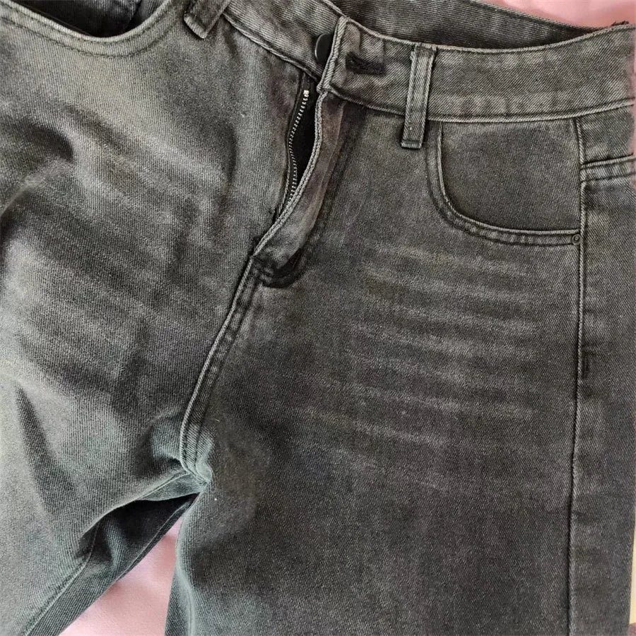 High-Waist Flare Jeans — Distressed Finish, Medium Stretch