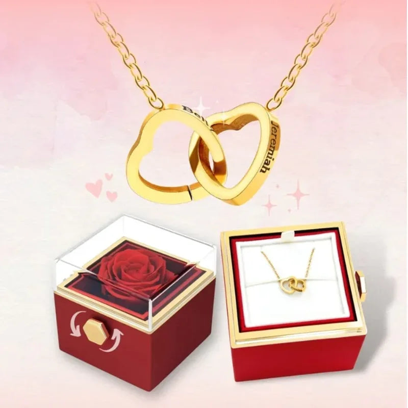 Personalized Heart Name Necklace with Rose Box
