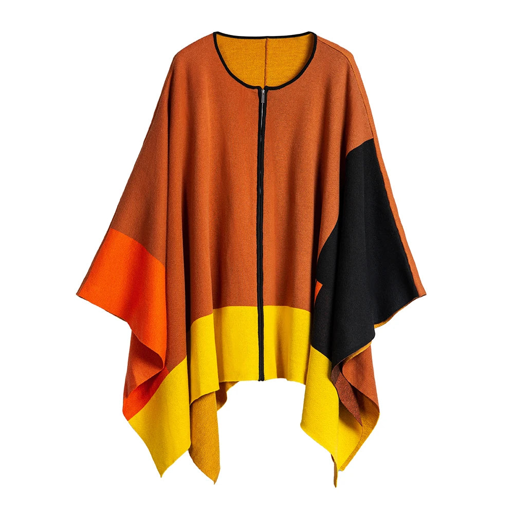 CHCH Knitted Poncho Jacket – Winter Striped Cape Coat