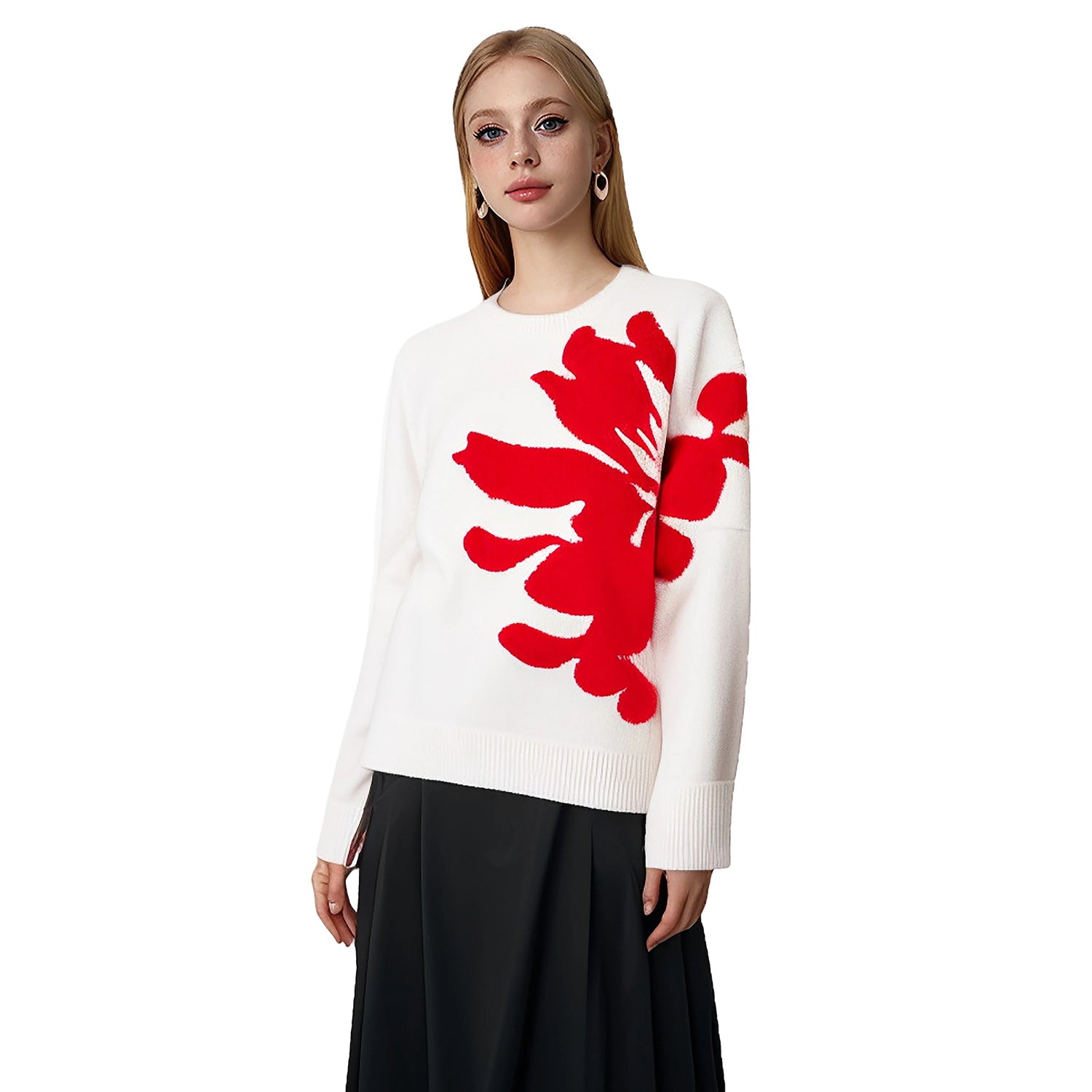 CHCH Floral Knit Sweater – Casual Loose Pullover