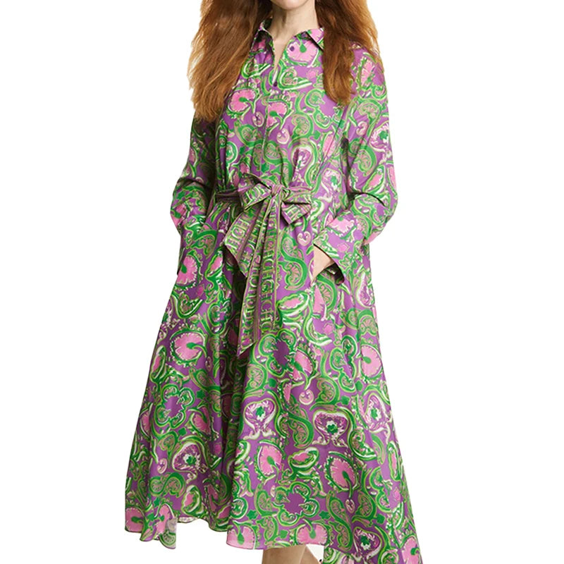 CHCH Floral Maxi Shirt Dress – Elegant Long Sleeve Summer Dress