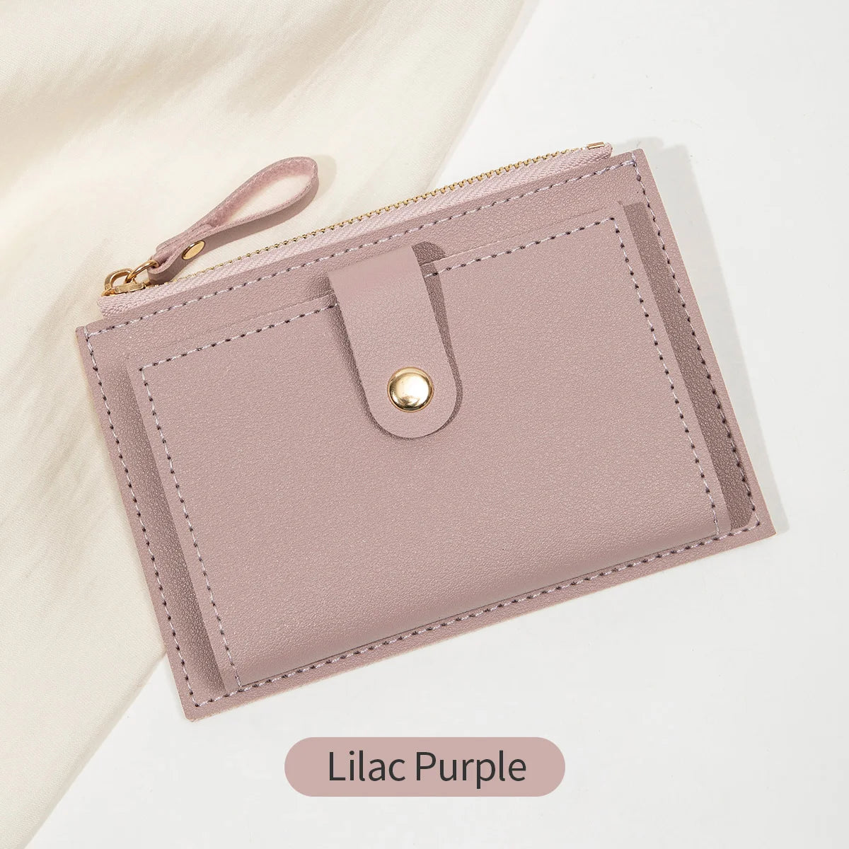 Women’s Short PU Card Wallet with Zipper & Hasp