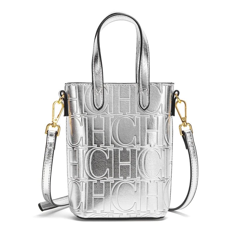 CHCH Luxury Monogram Phone Bag – Textured Crossbody Mini Tote